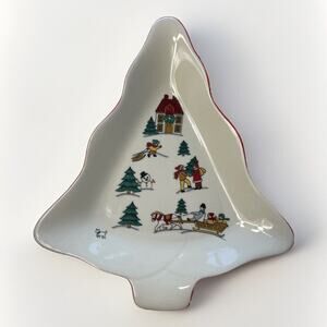 VTG 1987 Jamestown China The Joy Of Christmas Tree Shaped Dish Tray Bowl Trinket